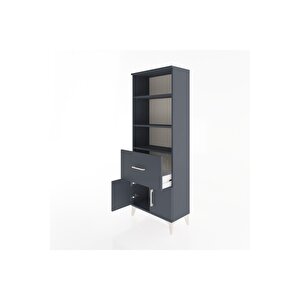Arges Dolap 3 Raflı Tek Çekmeceli 2 Kapaklı 60x30x163 Antrasit-antrasit