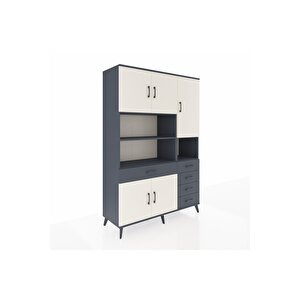 Hyperion Dolap 9 Raflı 5 Çekmeceli 5 Kapaklı 132x44x195 Antrasit-aytaşı/antrasit