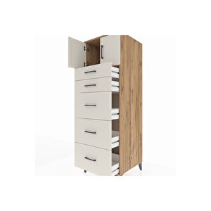 Kronos Dolap Tek Raflı 5 Çekmeceli 2 Kapaklı 60x59x182 Çam-aytaşı