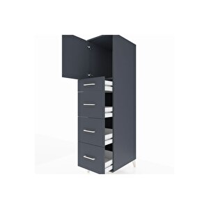 Kronos Dolap Tek Raflı 4 Çekmeceli Tek Kapaklı 44x59x182 Antrasit-antrasit