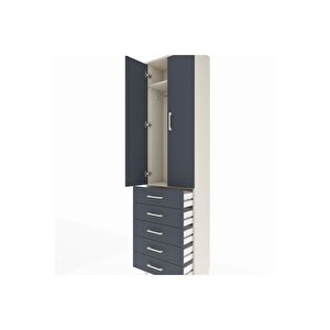 Arges Dolap 2 Raflı 5 Çekmeceli Tek Askılı 60x30x221 Aytaşı-antrasit