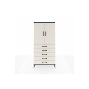 Arges Dolap 3 Raflı 5 Çekmeceli 2 Kapaklı 88x30x182 Antrasit-aytaşı