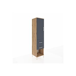 Hyperion Dolap Tek Raflı 2 Çekmeceli Tek Askılı 44x44x195 Çam-antrasit