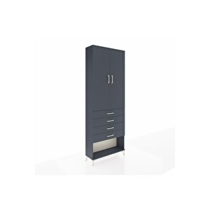 Arges Dolap 3 Raflı 4 Çekmeceli 2 Kapaklı 88x30x243 Antrasit-antrasit
