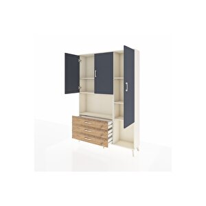 Arges Dolap 6 Raflı 3 Çekmeceli 3 Kapaklı 132x30x195 Aytaşı-antrasit/çam