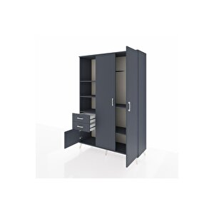 Hyperion Gardrop 5 Raflı 2 Çekmeceli Tek Askılı 132x44x195 Antrasit-antrasit