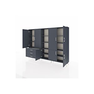 Arges Dolap 11 Raflı 3 Çekmeceli 7 Kapaklı 220x30x163 Antrasit-antrasit