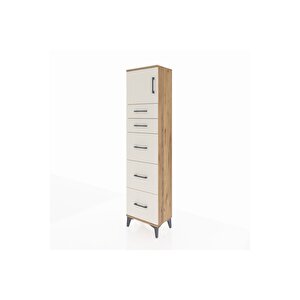 Arges Dolap Tek Raflı 5 Çekmeceli Tek Kapaklı 44x30x182 Çam-aytaşı