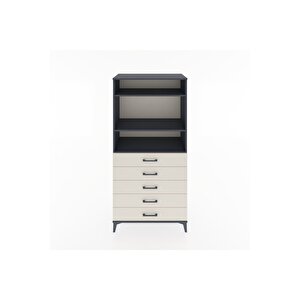 Hyperion Dolap 3 Raflı 5 Çekmeceli 88x44x182 Antrasit-aytaşı