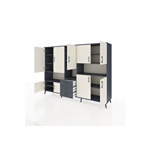 Hyperion Dolap 13 Raflı 3 Çekmeceli 9 Kapaklı 220x44x163 Antrasit-aytaşı/antrasit