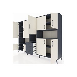 Hyperion Dolap 13 Raflı 3 Çekmeceli 9 Kapaklı 220x44x163 Antrasit-aytaşı/antrasit