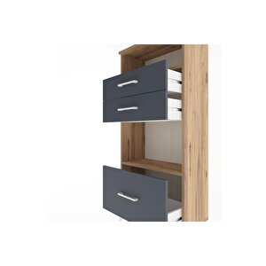 Arges Dolap 2 Raflı 3 Çekmeceli 60x30x134 Çam-antrasit