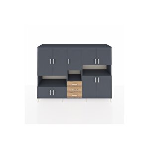 Hyperion Dolap 13 Raflı 3 Çekmeceli 9 Kapaklı 220x44x163 Antrasit-antrasit/çam