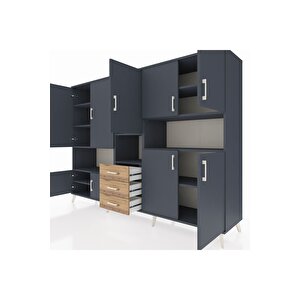 Hyperion Dolap 13 Raflı 3 Çekmeceli 9 Kapaklı 220x44x163 Antrasit-antrasit/çam