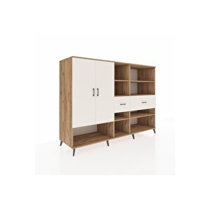 Kronos Dolap 10 Raflı 2 Çekmeceli 2 Kapaklı 220x59x163 Çam-aytaşı