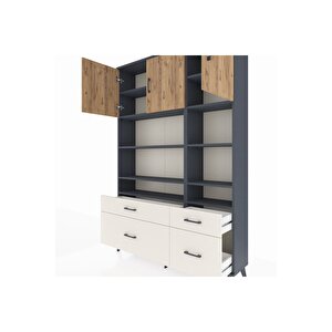 Arges Dolap 10 Raflı 4 Çekmeceli 3 Kapaklı 132x30x195 Antrasit-çam/aytaşı
