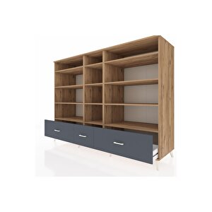 Kronos Dolap 12 Raflı 3 Çekmeceli  220x59x163 Çam-çam/antrasit