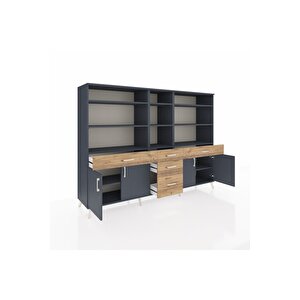 Hyperion Dolap 11 Raflı 5 Çekmeceli 4 Kapaklı 220x44x163 Antrasit-antrasit/çam