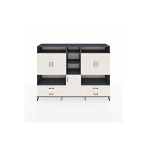 Hyperion Dolap 12 Raflı 4 Çekmeceli 5 Kapaklı 220x44x163 Antrasit-aytaşı