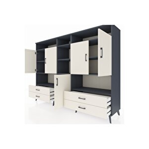 Hyperion Dolap 12 Raflı 4 Çekmeceli 5 Kapaklı 220x44x163 Antrasit-aytaşı