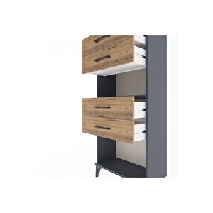 Arges Dolap Tek Raflı 4 Çekmeceli 60x30x134 Antrasit-çam