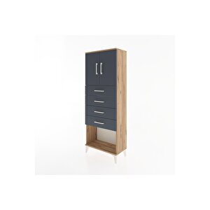 Arges Dolap 2 Raflı 4 Çekmeceli 2 Kapaklı 60x30x163 Çam-antrasit