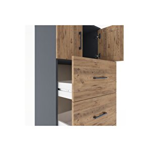 Hyperion Dolap Tek Raflı 4 Çekmeceli 2 Kapaklı 60x44x182 Antrasit-çam