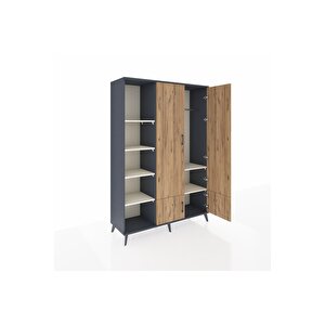 Hyperion Dolap 6 Raflı 4 Kapaklı Tek Askılı 132x44x195 Antrasit-çam/aytaşı