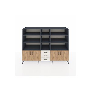 Kronos Dolap 11 Raflı 3 Çekmeceli 4 Kapaklı 220x59x163 Antrasit-çam/aytaşı