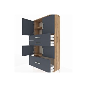 Arges Dolap 3 Raflı 3 Çekmeceli 4 Kapaklı 88x30x163 Çam-antrasit