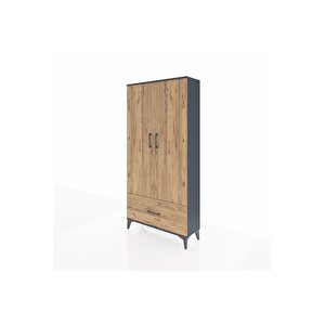 Arges Dolap 4 Raflı Tek Çekmeceli 2 Kapaklı 88x30x182 Antrasit-çam