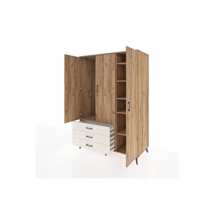 Kronos Dolap 6 Raflı 3 Çekmeceli Tek Askılı 132x59x195 Çam-çam/aytaşı