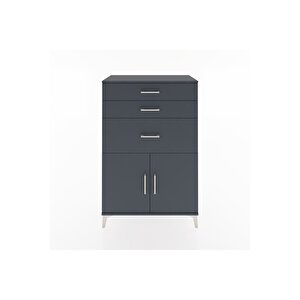 Hyperion Dolap Tek Raflı 3 Çekmeceli 2 Kapaklı 88x44x134 Antrasit-antrasit