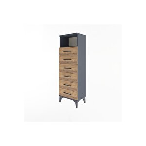 Arges Dolap Tek Raflı 6 Çekmeceli 44x30x134 Antrasit-çam