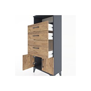 Hyperion Dolap Tek Raflı 3 Çekmeceli 2 Kapaklı 60x44x134 Antrasit-çam