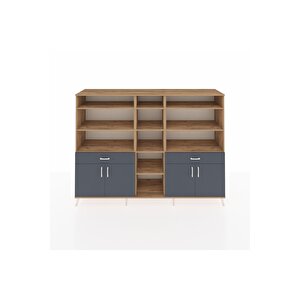 Hyperion Dolap 12 Raflı 2 Çekmeceli 4 Kapaklı 220x44x163 Çam-antrasit