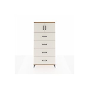 Arges Dolap Tek Raflı 4 Çekmeceli 2 Kapaklı 88x30x182 Çam-aytaşı