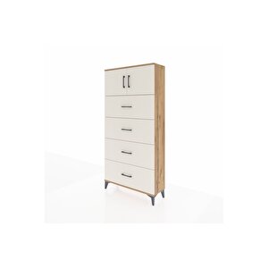 Arges Dolap Tek Raflı 4 Çekmeceli 2 Kapaklı 88x30x182 Çam-aytaşı
