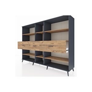 Hyperion Dolap 9 Raflı 3 Çekmeceli  220x44x163 Antrasit-çam