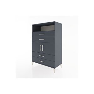 Hyperion Dolap 2 Raflı 4 Çekmeceli 2 Kapaklı 88x44x134 Antrasit-antrasit