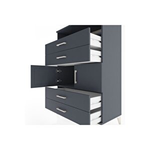 Hyperion Dolap 2 Raflı 4 Çekmeceli 2 Kapaklı 88x44x134 Antrasit-antrasit