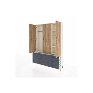 Arges Dolap 5 Raflı 6 Çekmeceli Tek Askılı 132x30x195 Aytaşı-çam/antrasit