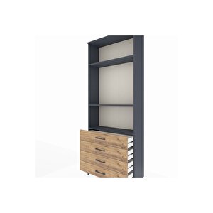 Arges Dolap 3 Raflı 4 Çekmeceli 88x30x221 Antrasit-çam