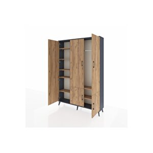 Arges Gardrop 7 Raflı 5 Kapaklı Tek Askılı 132x30x195 Antrasit-çam