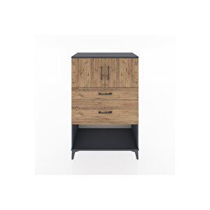 Hyperion Dolap Tek Raflı 2 Çekmeceli 2 Kapaklı 88x44x134 Antrasit-çam