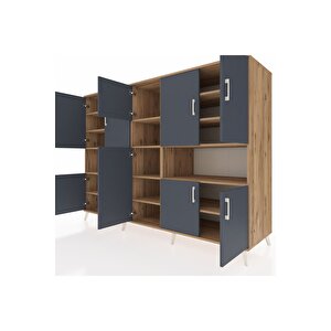 Kronos Dolap 14 Raflı 10 Kapaklı 220x59x163 Çam-antrasit/çam