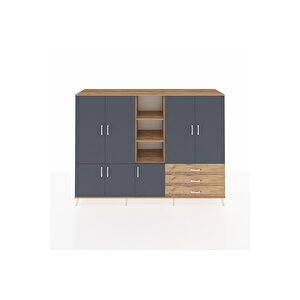 Hyperion Dolap 11 Raflı 3 Çekmeceli 7 Kapaklı 220x44x163 Çam-antrasit/çam