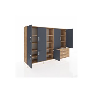 Hyperion Dolap 11 Raflı 3 Çekmeceli 7 Kapaklı 220x44x163 Çam-antrasit/çam