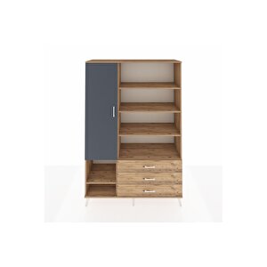 Hyperion Dolap 9 Raflı 3 Çekmeceli Tek Kapaklı  132x44x195 Çam-antrasit/çam