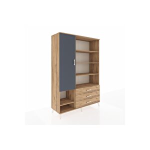 Hyperion Dolap 9 Raflı 3 Çekmeceli Tek Kapaklı  132x44x195 Çam-antrasit/çam